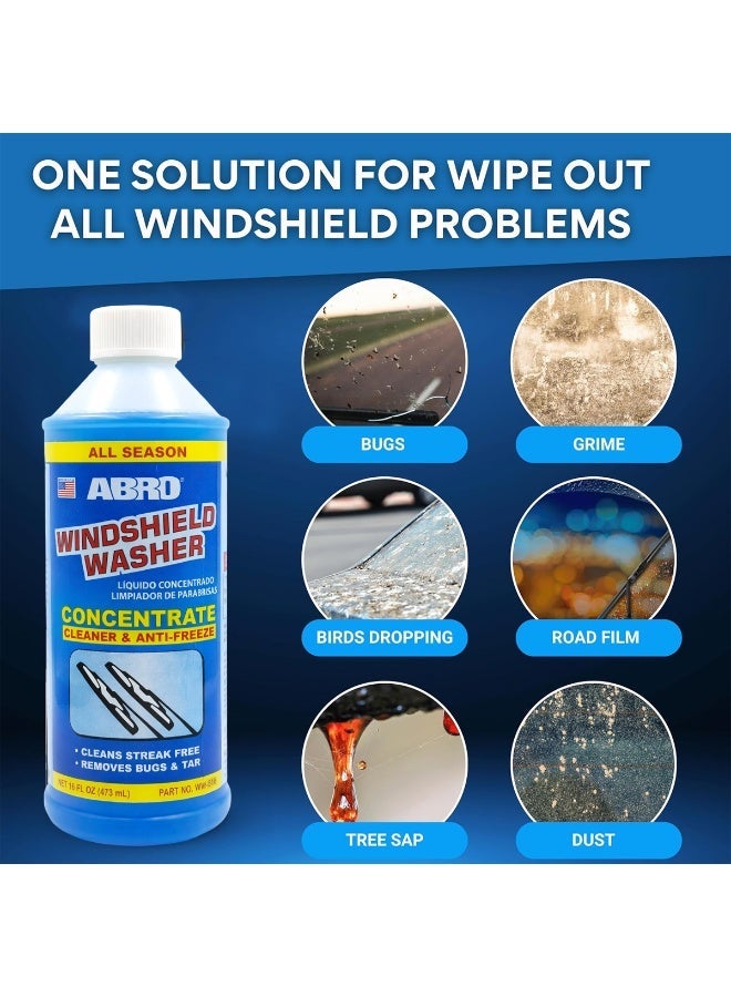 أبرو سائل تنظيف زجاج السيارة المركز 473 مل - منظف ومضاد للتجمد لجميع المواسم، يزيل الحشرات والقطران وفضلات الطيور وأوساخ الطريق، يوفر رؤية واضحة خالية من الخطوط، آمن على الزجاج والطلاء WW-516 - Image 5